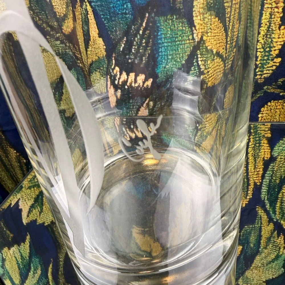 Perry Coyle Signed Hand Etched Frosted Lily‎ Glass Cylinder Vase 11.75 Inch Tall